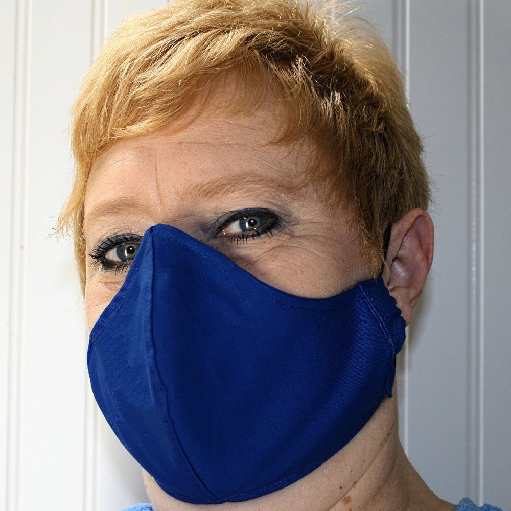 HAND CRAFTED Face Mask Navy Blue Adult Cloth Fabric Solid - Shield Style